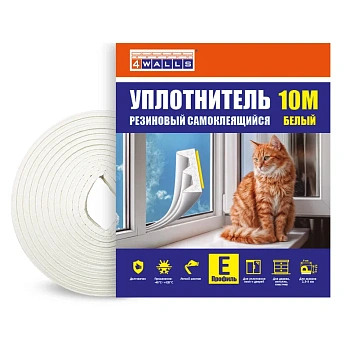 Уплотнитель резиновый E-профиль, 6 м, белый, 4Walls 