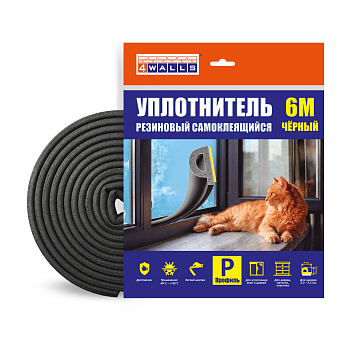 Уплотнитель резиновый P-профиль, 6 м, черный, 4Walls 