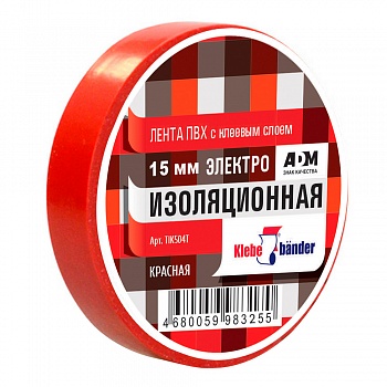 Изолента, ПВХ, 15мм*20м, 130 мкм, 4Кв, красная, Klebebänder