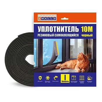 Уплотнитель резиновый I-профиль, 6 м, черный, 4Walls 
