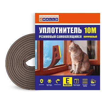 Уплотнитель резиновый E-профиль, 6 м, коричневый, 4Walls 