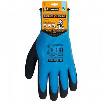 Перчатки "Двойное утепление Аквастоп" акрил с полиэстером, латексное покрытие, в и/у, 11(XXL), Fiberon