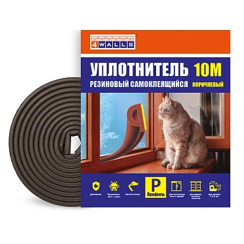 Уплотнитель резиновый P-профиль, 6 м, коричневый, 4Walls 