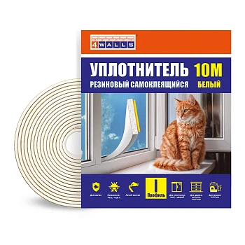 Уплотнитель резиновый I-профиль, 6 м, белый, 4Walls 